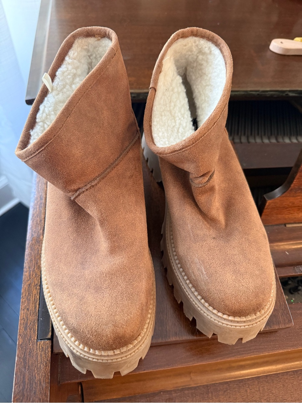 Dolce Vita Chestnut Brown Suede Shearling-Lined Ankle Booties